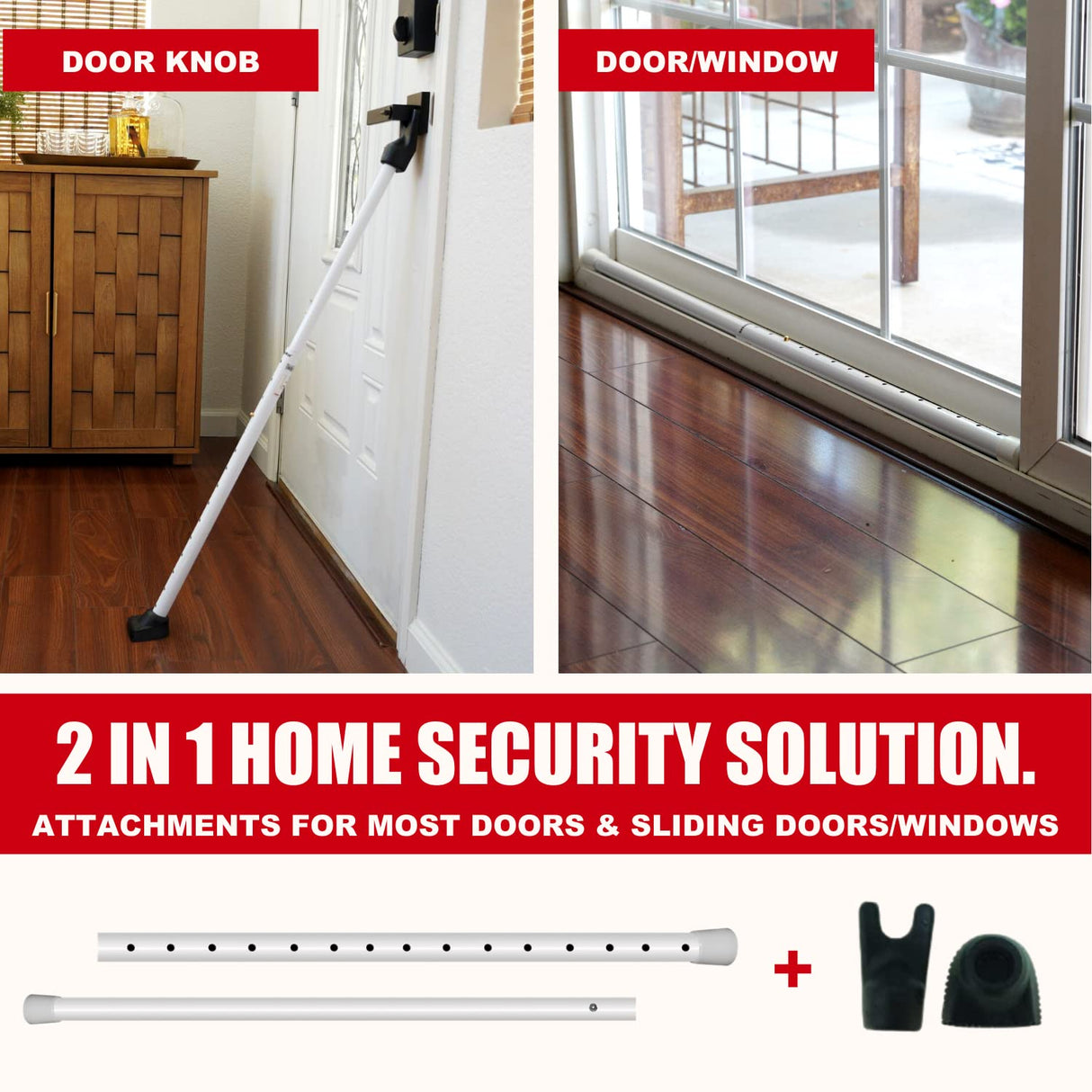 SecurityMan Adjustable Door Security Bar - Constructed of High Grade Iron - Great for Apartment Security or Home Protection Door Stoppers -(18.25”-47.5” for Doors / 18.25”-46.5” for Patio Doors) White
