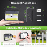 CLAONER Solar Lights Outdoor [𝟒 𝐏𝐚𝐜𝐤/126 LED], Wireless Motion Sensor Lights, IP65 Waterproof Security Lights 3 Modes, 270° Lighting Angle, Ultra-Bright Wall Lights for Deck Patio Fence Garage