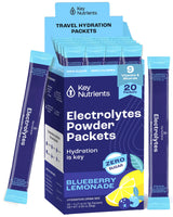 KEY NUTRIENTS Multivitamin Electrolytes Powder Packets - Delicious Blueberry Lemonade 20 Pack Hydration Packets - Travel Hydration Powder - No Sugar, No Calories, Gluten Free - Made in USA