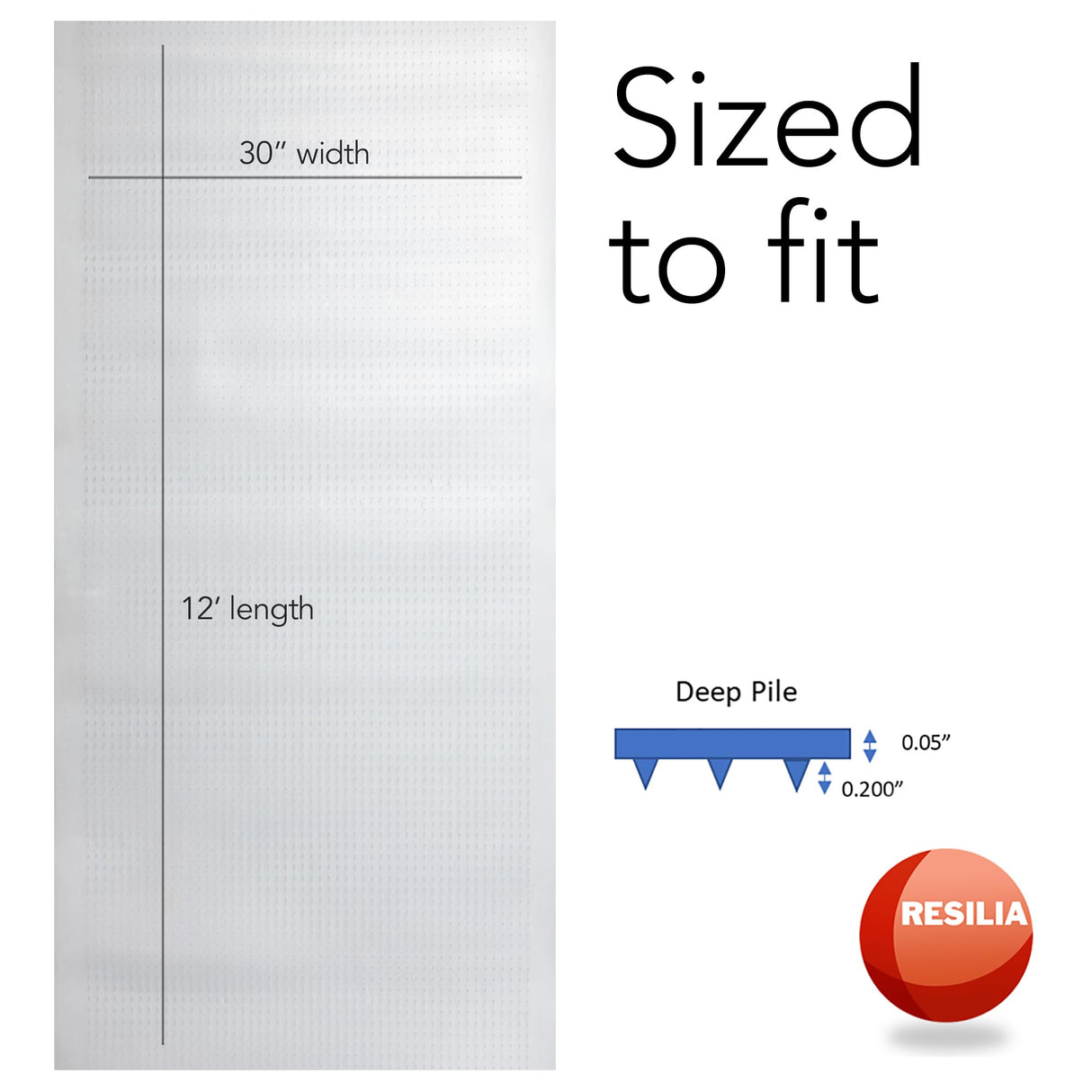 RESILIA Industrial Deep Pile Carpet Runner - Crosshatch Pattern Non Slip Carpet & Rug Protector Mat, Waterproof Clear Plastic Vinyl Floor Covering, 30 Inches Wide x 12 Feet Long, Made in The USA