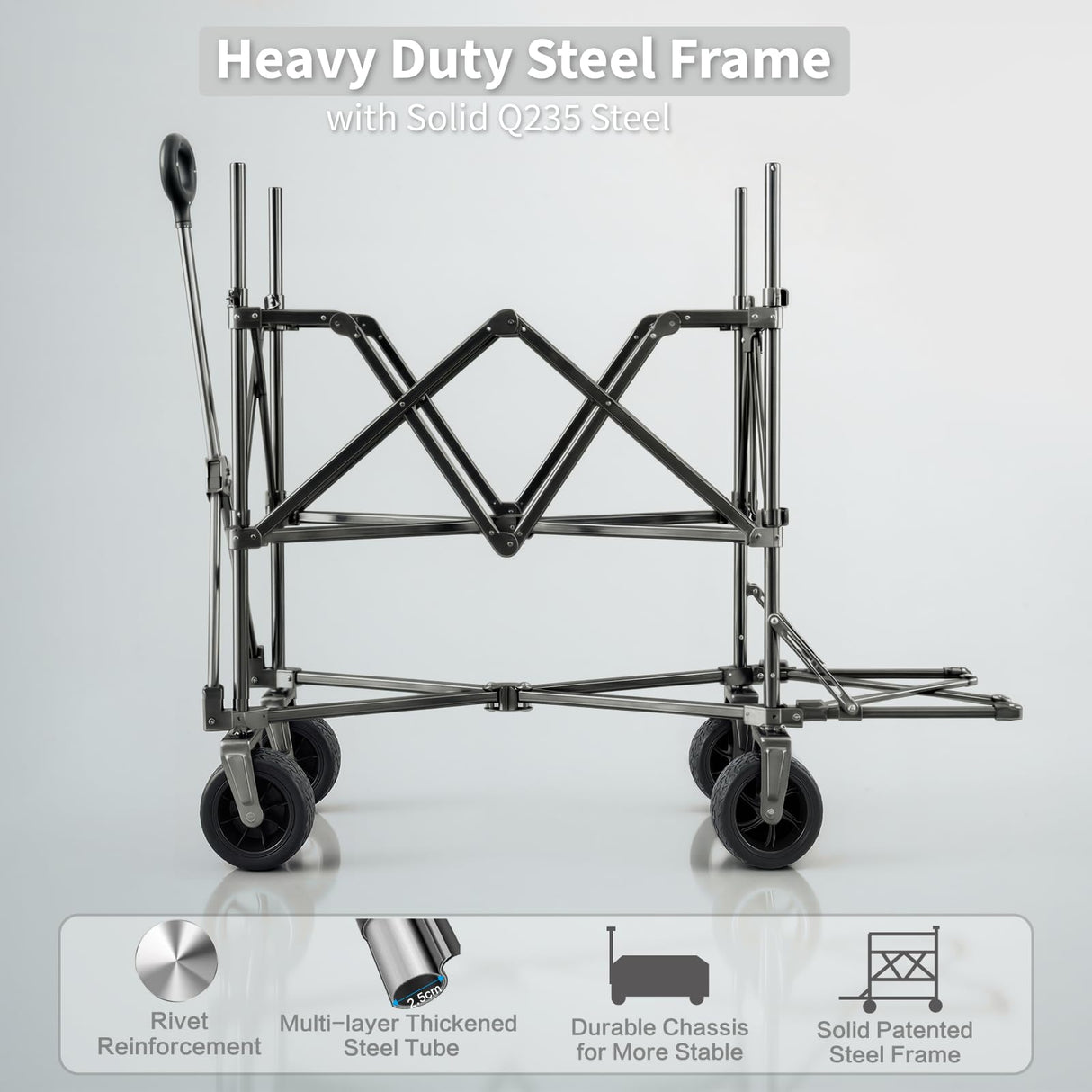 Double Decker Wagon with Retractable Mesh & Tailgate - 560Lbs Load Heavy Duty Foldable Collapsible Wagon Cart with Wheels for Camping, Groceries, Sports (Black)