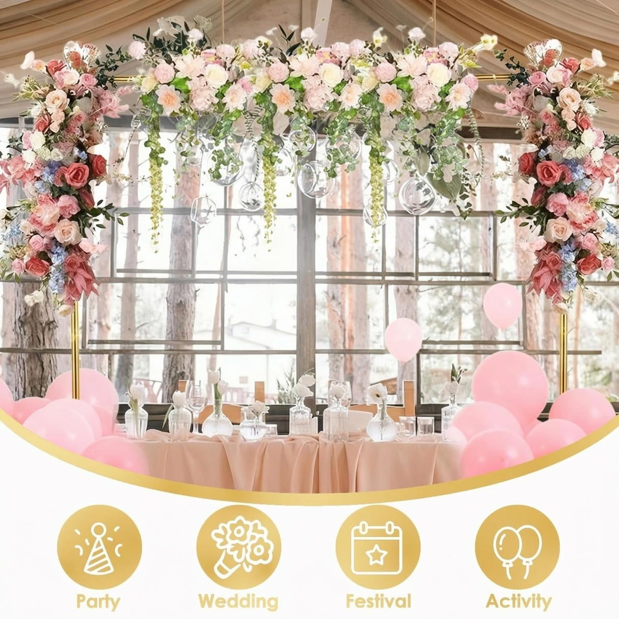 Purdge Over the Table Rod Stand with Clamps, Adjustable Gold Table Arch