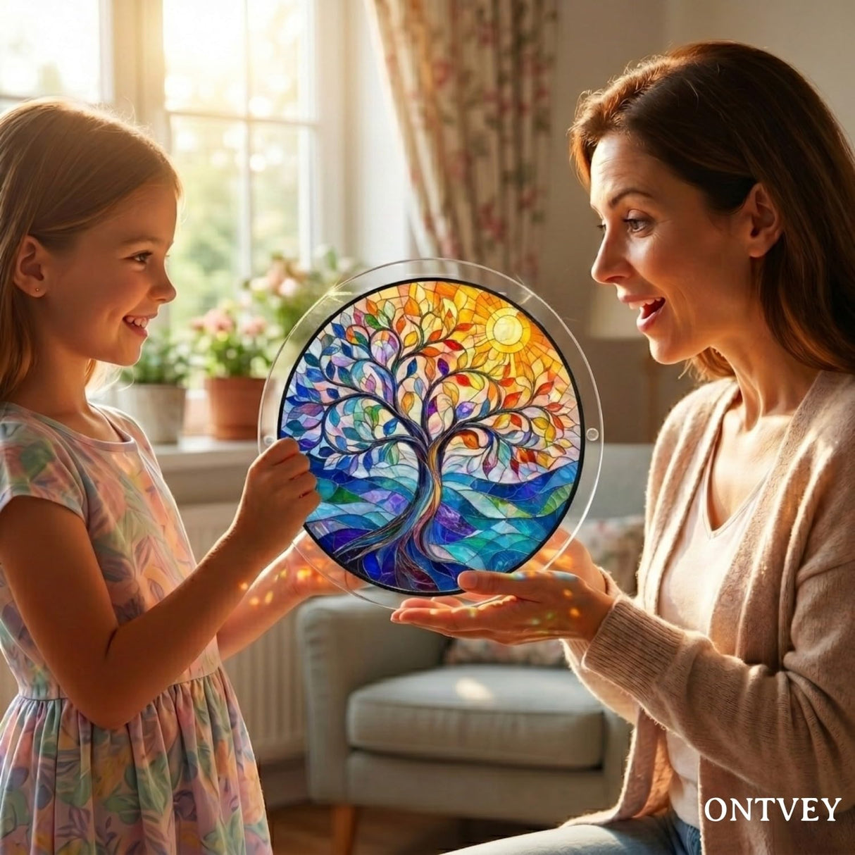 Acrylic Jigsaw Puzzle Suncatcher - Vivid Tree Acrylic Puzzle Window Hanging Kit, 83 Irregular Pieces & Hanging Chain - Creative DIY Home Indoor & Garden Decor (7.4 Inch)