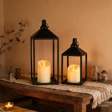 2 Pcs Black Decorative Metal Lanterns Farmhouse Lantern Decor with Candles