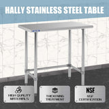 Hally Open Base Stainless Steel Table 24 x 36 Inches, NSF Commercial Heavy Duty Prep & Work Table with Galvanized Legs for Restaurant, Home and Hotel