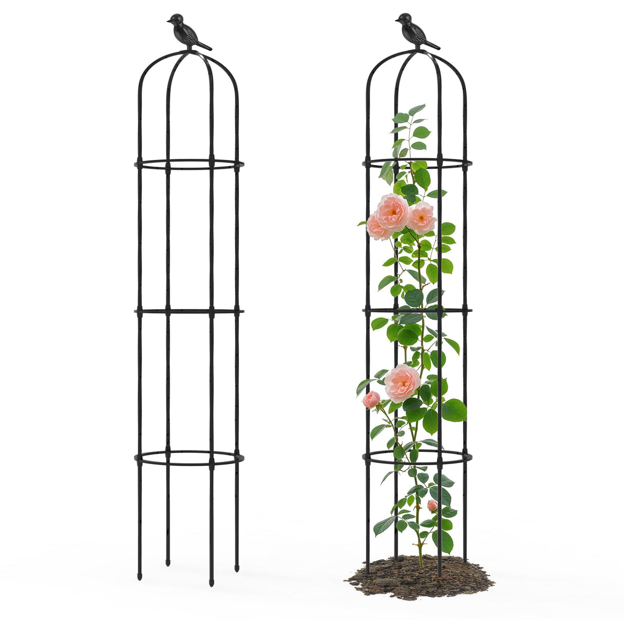 Trellume Garden Obelisk Trellis for Climbing Plants Outdoor - 69"(H), Rustproof Trellis with Adjustable Rings, Metal Plant Support for Potted Vines, Garden Trellis Use for Outdoor or Indoor(2 Pack)