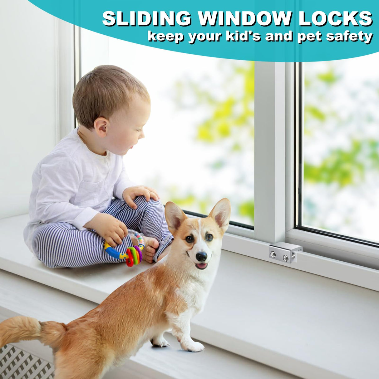 Sliding Window Locks (6 Sets), Security Window Locks with Keys, Adjustable Aluminum Sliding Window Stops, Easy Installation Without Drilling, for Vertical and Horizontal Sliding Windows (Silver)