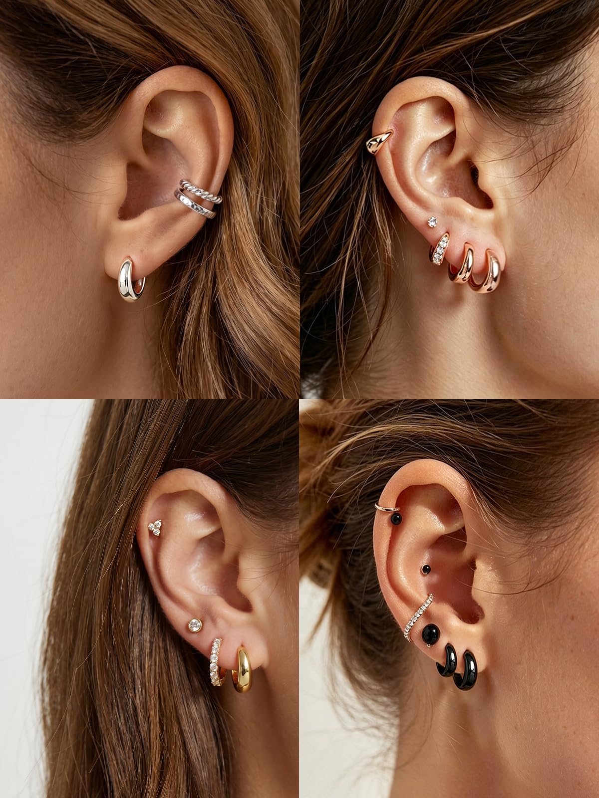 Silvora Rose Gold Huggie Earrings for Women, Small Chunky Hoops with 925 Sterling Silver Post, Lightweight Rose Gold Earrings, 8mm