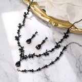 BriLove Wedding Jewelry Set for Women Bride, Y-Necklace Tennis Bracelet Dangle Earrings Set Crystal Teardrop Marquise Cluster Jewelry for Bridal Bridesmaid Black Black-Tone