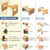 KingPavonini Bamboo Toilet Stool Squat 7in & 9in Adjustable Heights, Foldable Potty Stool for Adults with Non-Slip Layer to Improve Bathroom Posture and Comfort, 400 lbs Capacity