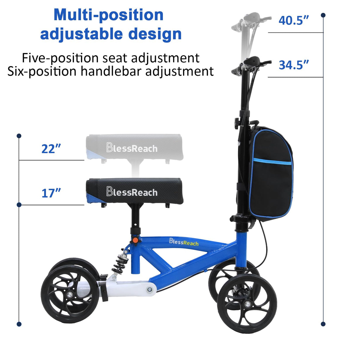 BlessReach Economy Knee Scooter Steerable Knee Walker for Foot Injuries Compact Crutches with Dual Rear on-Wheel Brake and Shock Absorption Under The Knee pad