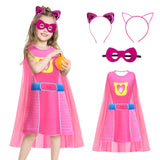 CheerfulChic Superhero Lace Cloak Dress With Headband Mask Birthday Halloween Christmas Costume For Kids（140cm） rose red