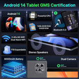 Tablet - 2025 Android Tablet - 10.2 inch Android 14 Tablets - Octa-Core 12GB RAM 64GB ROM | 6000mAh Battery, 1TB Expand | Touchscreen | Christmas Birthday Gifts for Men Dad Him