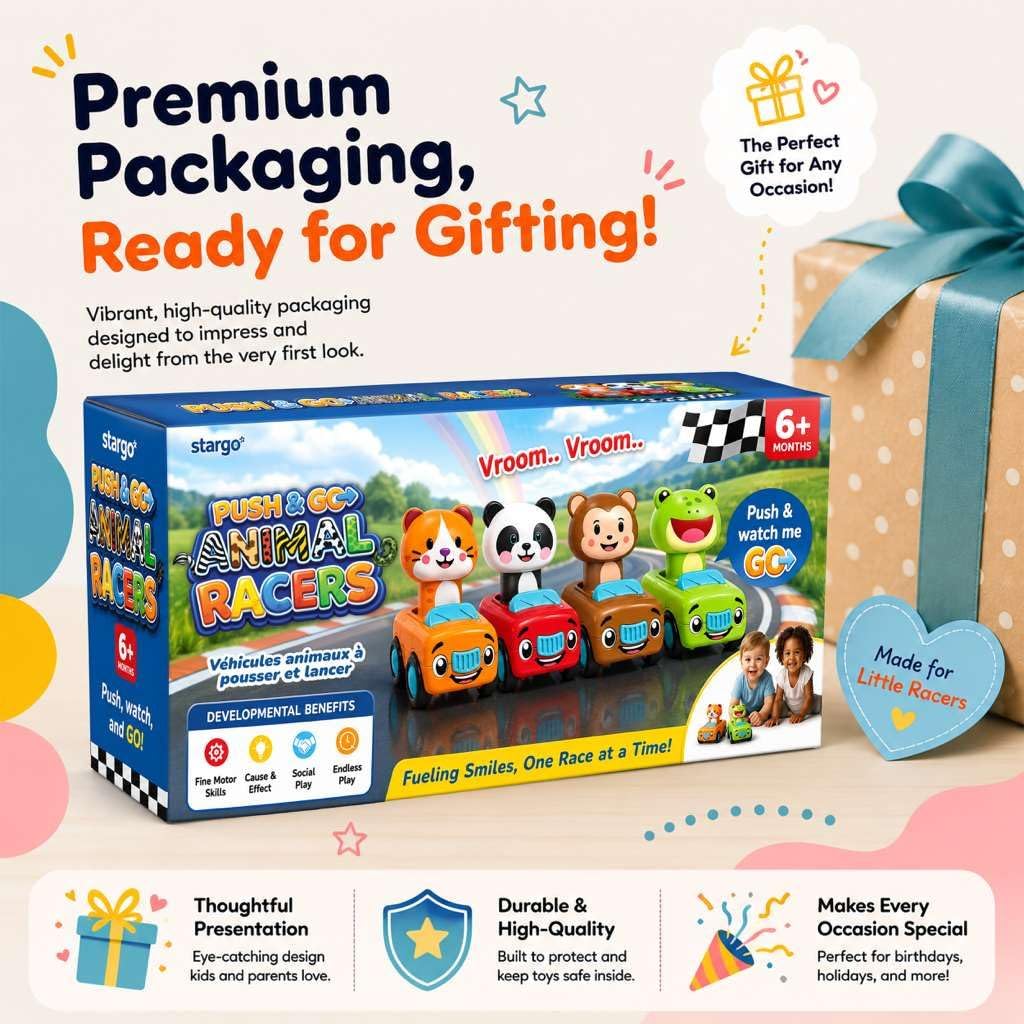 stargo Press to Go Car Toys, Montessori Toys for 1 Year Old Boy Gifts