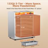 CAMMOO 133Qt 5-Tier 900W Commercial Food Warmer w/ 304 Blued Stainless Steel Heating Element, Double-Tempered Glass Door, Adjustable Shelf, Electric Catering Hot Box Countertop Heated Holding Cabinet