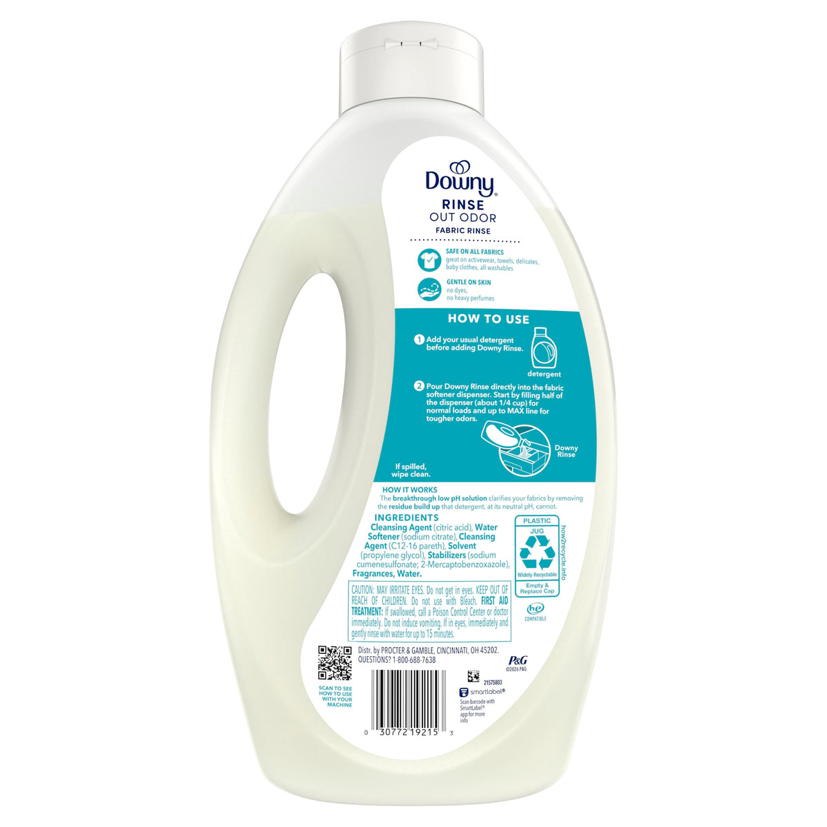Downy Rinse Out Odor Fabric Rinse, Cool Cotton Scent, 62 fl oz, Fabric Odor Remover Rinse, Fights Odors at the Source