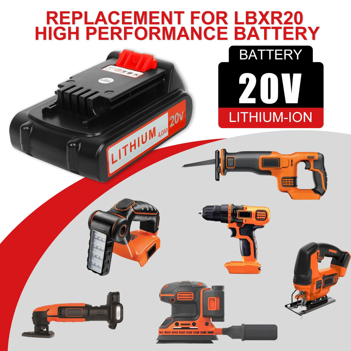 ANTOOLOCKER 20v Battery for Black+ Decker: 4.0 ah Replacement 20 Volt Max Batteries Compatible with LBXR20 LBXR2020 LBX20 LBXR2520 LB2XR20 - Extended Runtime for Cordless Power Tools Drill 2 Pack