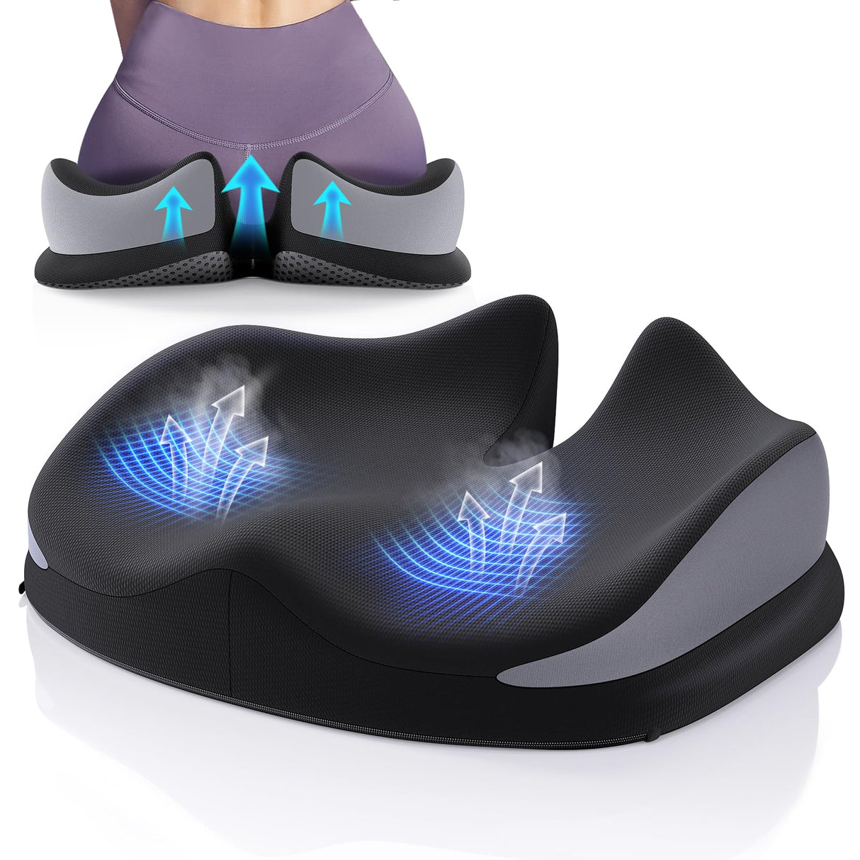 Benazcap Large Seat Cushion for Office Chair Memory Foam Coccyx Pain Relief Cushion Pillow for Back Support Non-Slip Seat Pad for Office Desk, Car Seat, Wheelchair, Sciatica