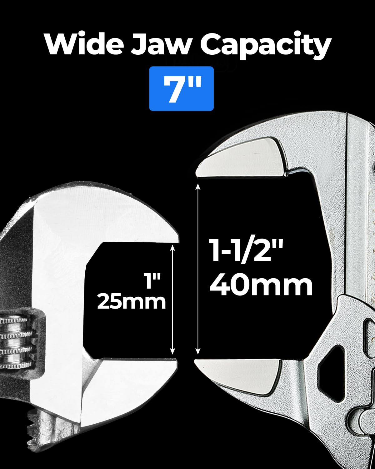 toolant 7-Inch Chrome Plated Pliers Wrench, CR-V Adjustable Wrench with Anti-Rust Coating, Smooth Parallel Jaws, Rubber Anti-Slip Grip and Storage Pouch for Home Repair, Plumbing, Nuts, Water Pipes