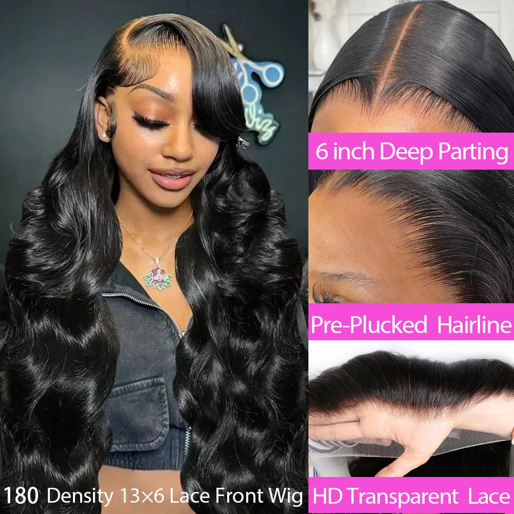 30 Inch 13X6 Lace Front Wigs Human Hair 180 Density Body Wave Lace Front Wigs Pre Plucked Brazilian 13x6 HD Lace Frontal Wigs Glueless Wigs Human Hair Wig For Women