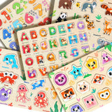 GRINNNIE Wooden Puzzles for Toddlers 3 4 5 Years Old, Montessori Toddler Toys 5PCS Peg Puzzles with Knob - Number, Alphabet, Shape, and Animal, Great Christmas Birthday Gifts for Boys Girls