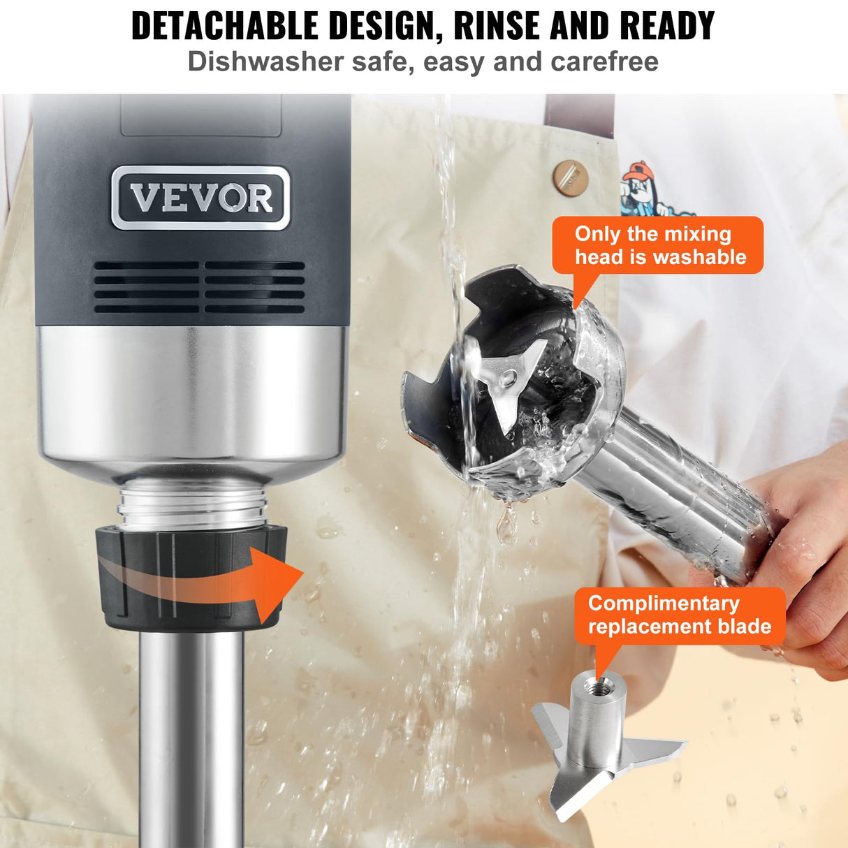 VEVOR Commercial Immersion Blender, 750W 12" Heavy Duty Hand Mixer, Variable Speed Kitchen Stick Mixer with 304 Stainless Steel Blade, Multi-Purpose Blender for Soup, Smoothie, Puree, Baby Food
