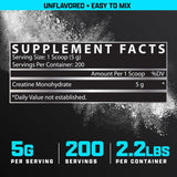 Nutrex Research Micronized Creatine Monohydrate Powder - 200 Servings (1KG) Pure, Unflavored Creatine Monohydrate Supplement for Muscle Gain, Strength and Performance, 5G Per Serv (2.2lbs)