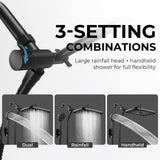 Seacity Wide Rain Shower Head With 5 Modes Handheld Showerheads, High Pressure Showerhead Combo with Extension Arm for Bathroom Accessories, Adjustable Shower Head with Anti-Clog Nozzles (Black)