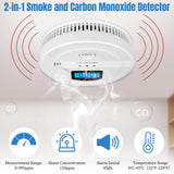 GQIRIL Smoke and Carbon Monoxide Detector - Battery Powered Monoxide Alarm with Dual Sensor and Digital Display, Portable Fire and CO Warning Light Indicators for Kitchen Home (No Battery) 2 Pack