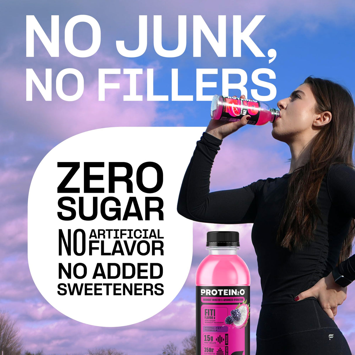 Protein2o Hydration Drink - 2-in-1 Liquid Clear Whey Protein Isolate and Electrolyte Drink - 15g Protein, Vitamins B5, B6 - Post-Workout Recovery - 16.9 Fl Oz - 12 Count Dragon fruit Blackberry