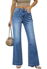 Metietila Wide Leg Jeans for Women Mid-Rise Baggy Stretchy Jeans Distressed Denim Pants Trendy Lapis Air L