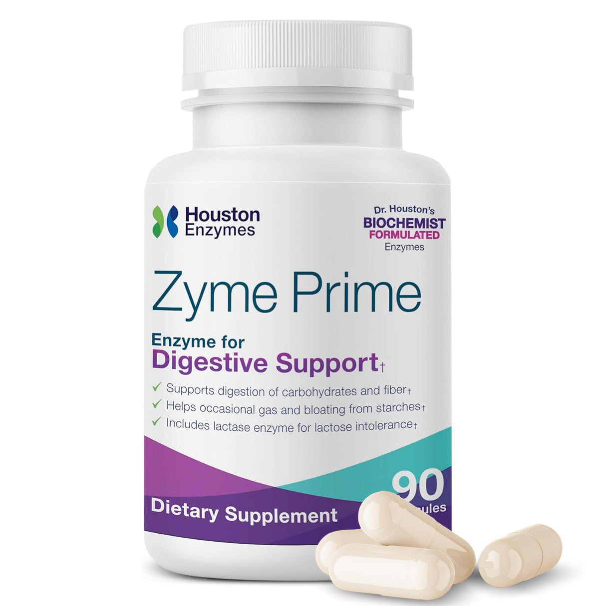 Houston Enzymes - Zyme Prime - 90 Capsules - Digestive Enzymes Women & Men Enzyme, Digestion for Carb, Fat & Protein Breakdown, Helps Intolerances, Bloating & Gas, Digestive Health Supplement