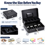 KYODOLED Cash Box with Money Tray and Key Lock, 1mm Thick Metal Cash Drawer