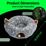 LUCKITTY Cat Tunnel Bed Under Christmas Tree with Plush Ball Toy Playground Crinkle Collapsible Self-Luminous Flannel Fabric 3FT for Large Cats Kittens Kitty Small Animals Puppy Grey Moon Star