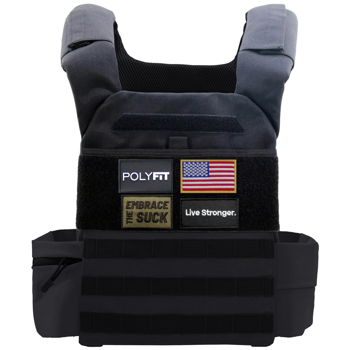 Polyfit (Fortify) Weighted Vest for Strength and Endurance Training, Fitness Workouts, Running, WODs - BLACK
