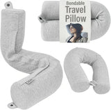 Dot&Dot Twist Memory Foam Travel Pillow, Bendable Neck Pillow for Airplane, Car and Home, 26-Inch Adjustable Roll with Washable Cotton Cover, Gray
