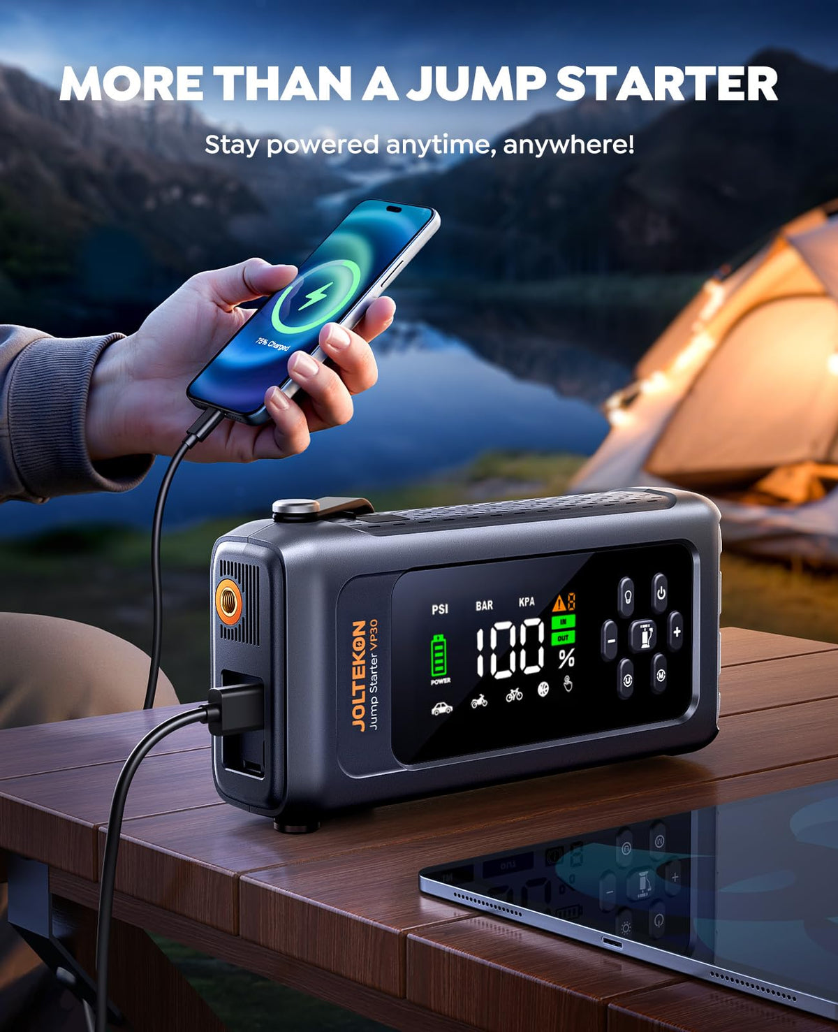 JOLTEKON Car Battery Jump Starter with Air Compressor 4500A 150PSI, Car Jumper Starter Portable (9L Gas/8L Diesel), Jump Box Car Battery with Auto-Shutoff Tire Inflator, Jumper Cables and Light