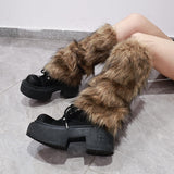 OSPNIEEK Fur Leg Warmers, Furry Leg Warmers for Womens, Faux Fluffy Leg Warmer, Soft Fuzzy Leg Warmer Boot Cuffs Covers for Winter Warm, Christmas, Halloween, Cosplay Party (Brown)