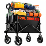 Quindom Collapsible Folding Wagon, Wagon Cart Heavy Duty Foldable with Two Drink Holders, Utility Grocery Wagon for Camping Shopping Sports