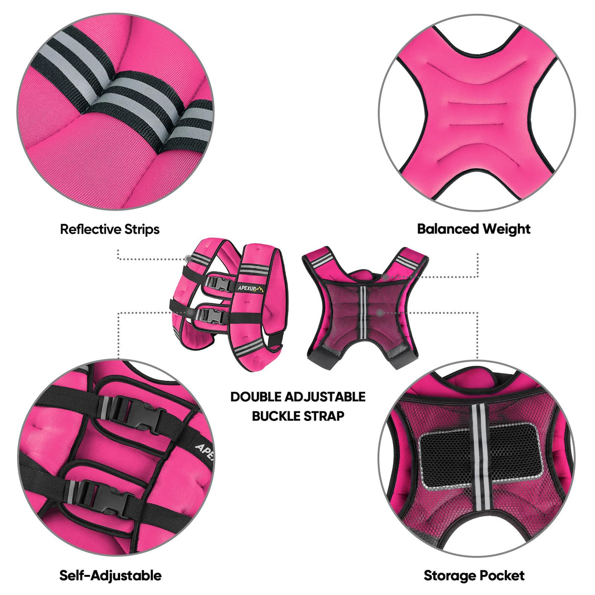 APEXUP Weighted Vest with 5lbs/10lbs/15lbs/20lbs/25lbs/30lbs Weights and Reflective Stripe, Weight Vest Men Women for Workout, Strength Training, Running (Pink, 20lbs)