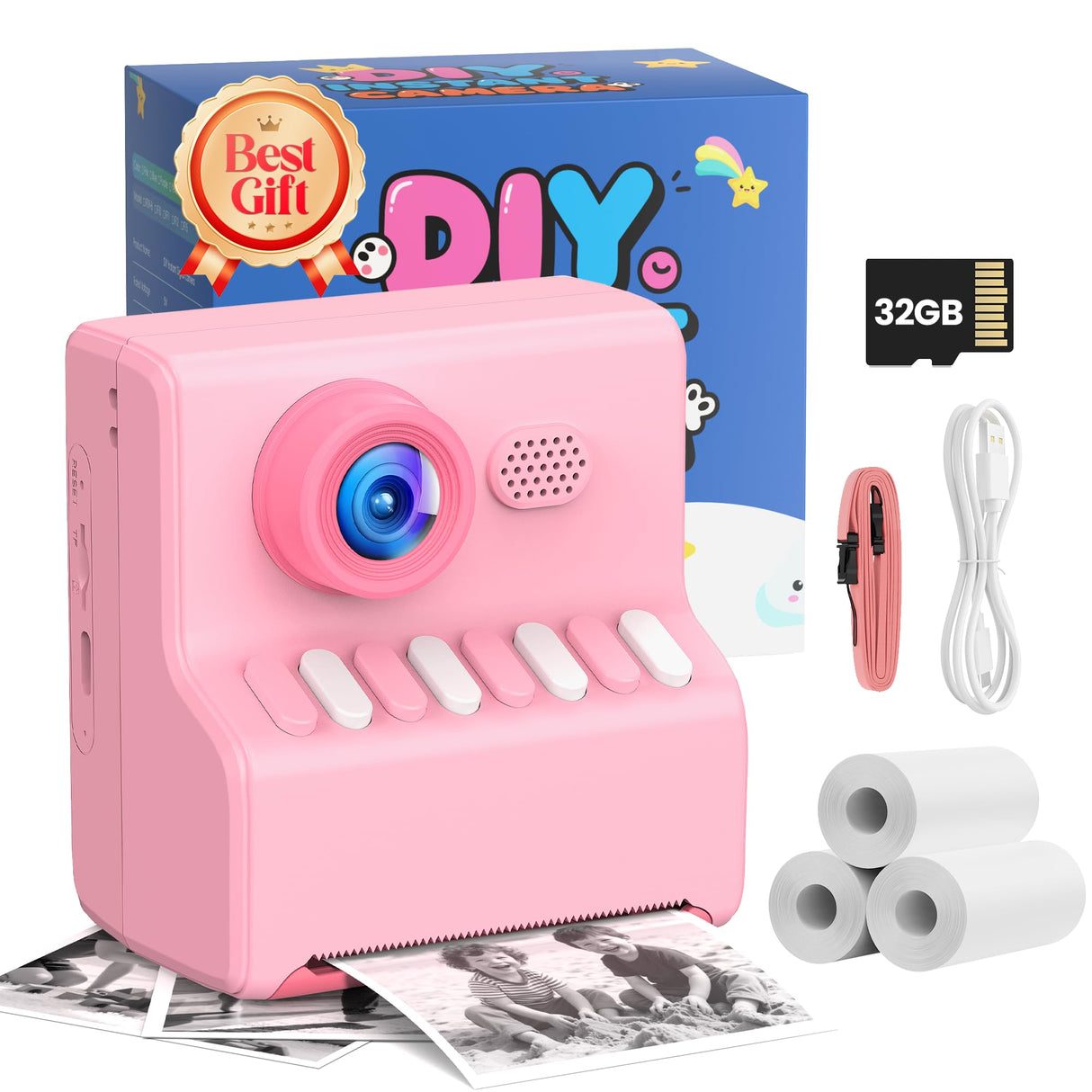 Kids Camera Instant Print Pink: HODDRCCN 32G Instant Print Camera for Kids -1080P HD - Christmas Birthday for Girls Age 3-12 - Ideal Toy for 3 4 5 6 7 8 9 10 11 12 Girls Boys