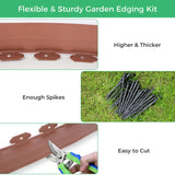 4-Inch x 100 FT Landscape Edging Border with 150 Stakes, Plastic Garden Edging Border Kit, Flexible No Dig Lawn Edging Border for Garden Flower Beds Yard Pathway Paver (Brown)
