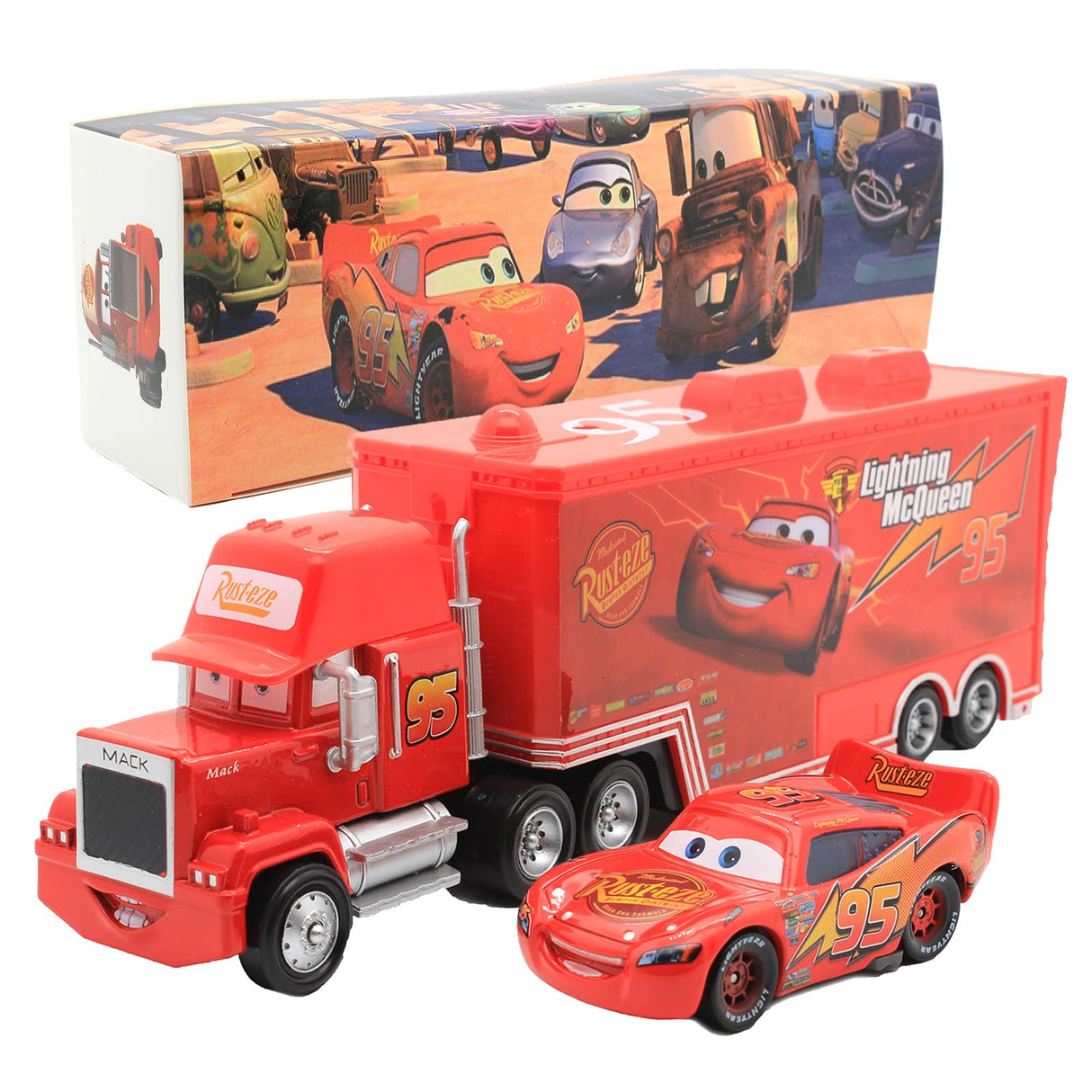 SVORUFY Car 2 3 Toys, Truck and Car Set, Movie Car, Metal and Plastic Material, Children's Christmas and Birthday Gifts (Mack Truck Uncle)