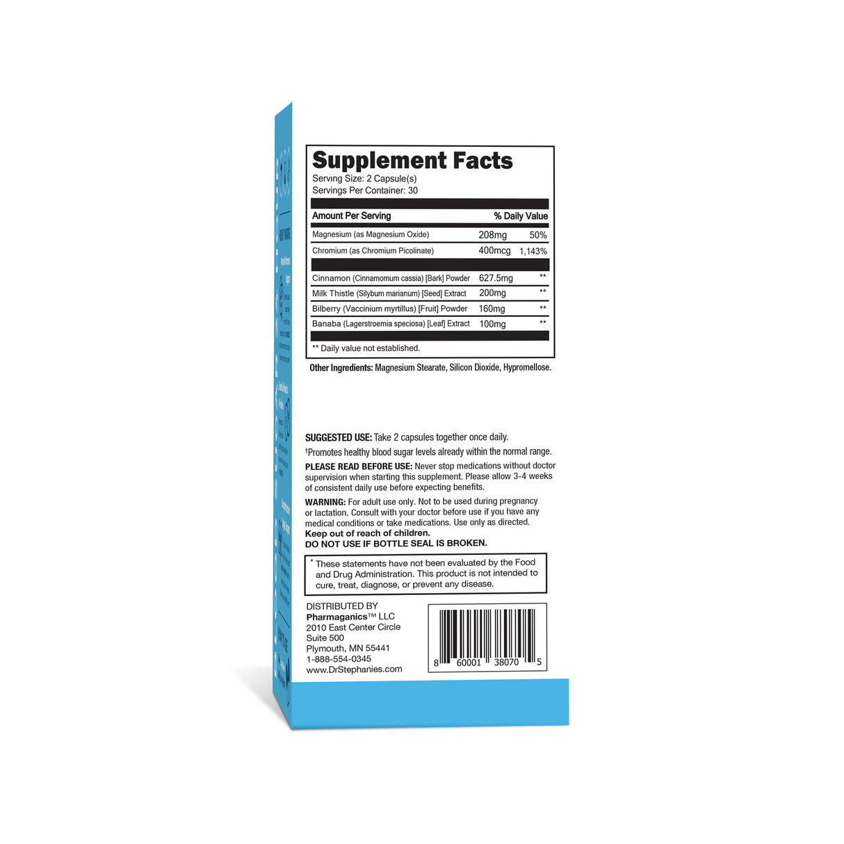 Blood Sugar 24 Hour - 6 in 1 Formula with Cinnamon, Banaba, Chromium, Milk Thistle, & More - Once Daily Supplement