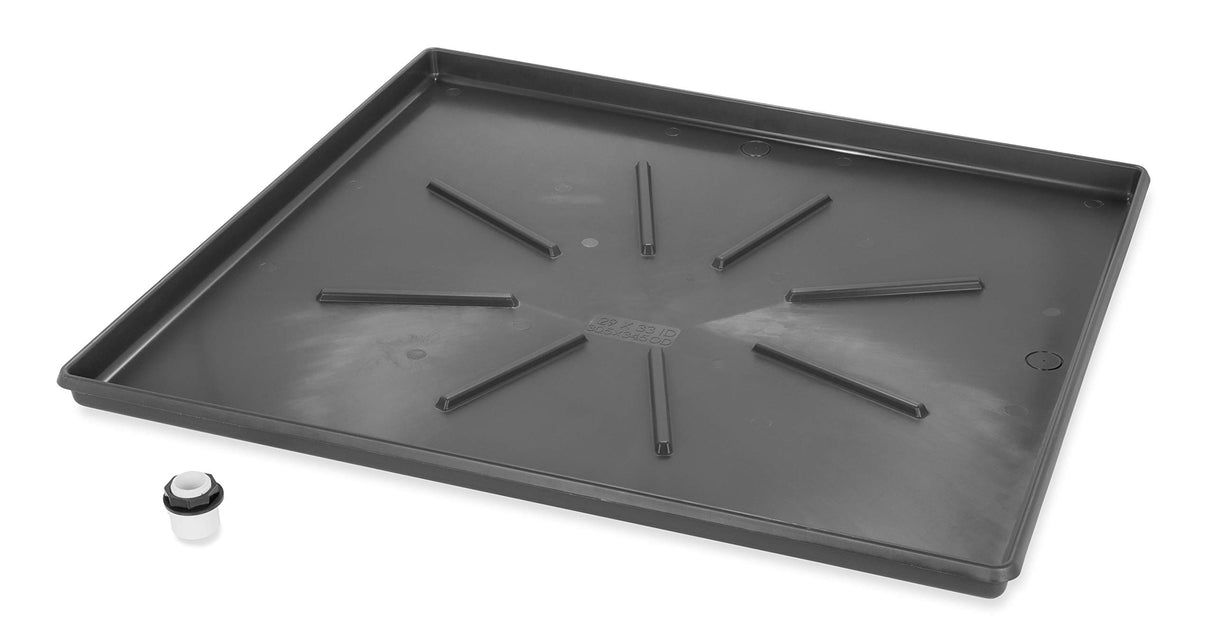 Camco Low Profile Washing Machine Drain Pan with PVC Fitting - 29 inch x 33 inch ID and 30.5 inch x 34.5 inch OD - Protects Your Floors from Washing Machine Leaks - Easy to Use - Graphite - 20784