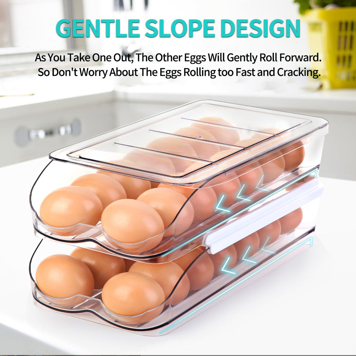 RoskDeewat Egg Holder for Fridge, Automatically Rolling Egg Container for Refrigerator, Clear Plastic Fridge Organizers and Storage with Lid, Stackable Egg Dispenser & Tray (3 Tier)
