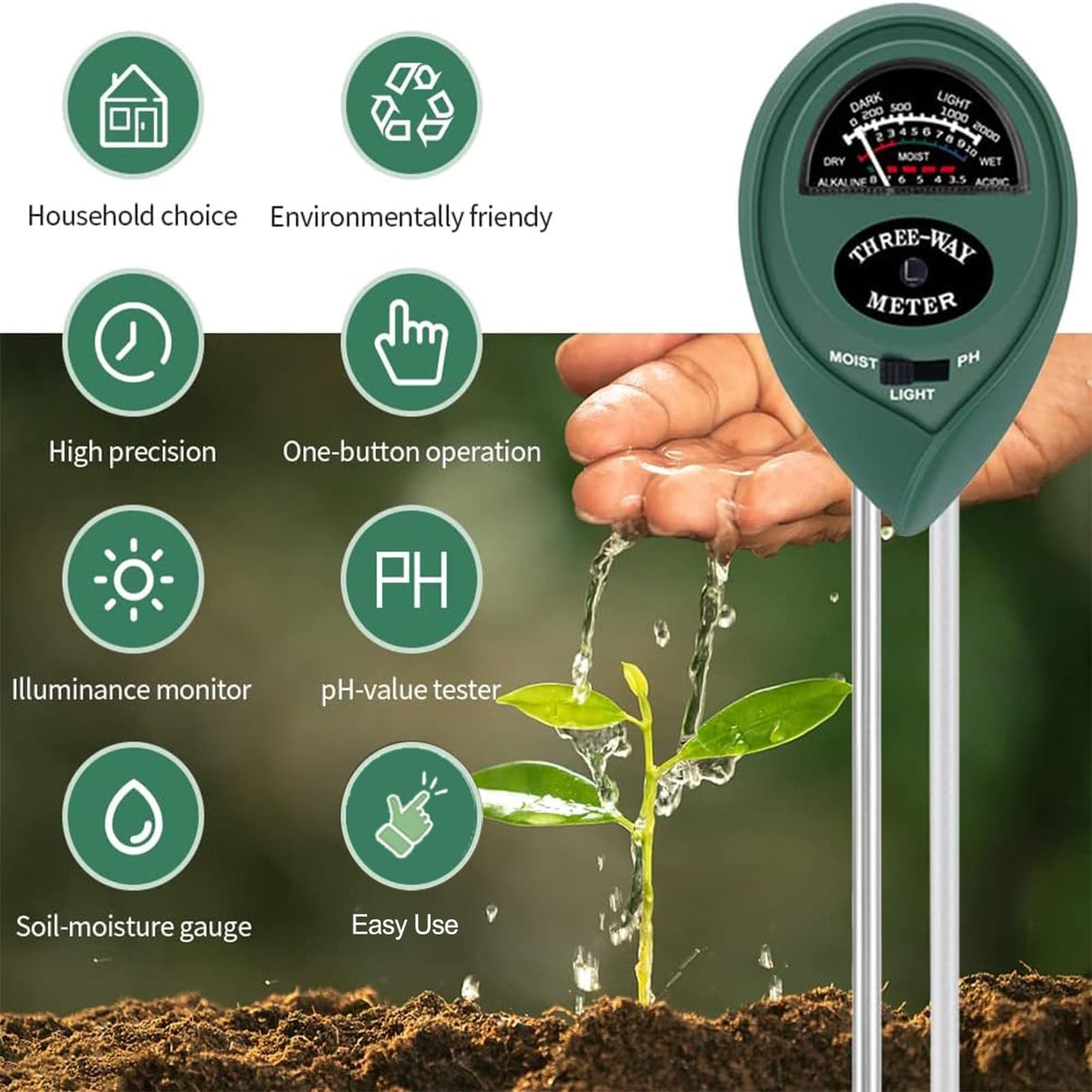 Maxsolve 2 Pack Soil Tester, 3-in-1 Plant Moisture Meter Light & PH Tester
