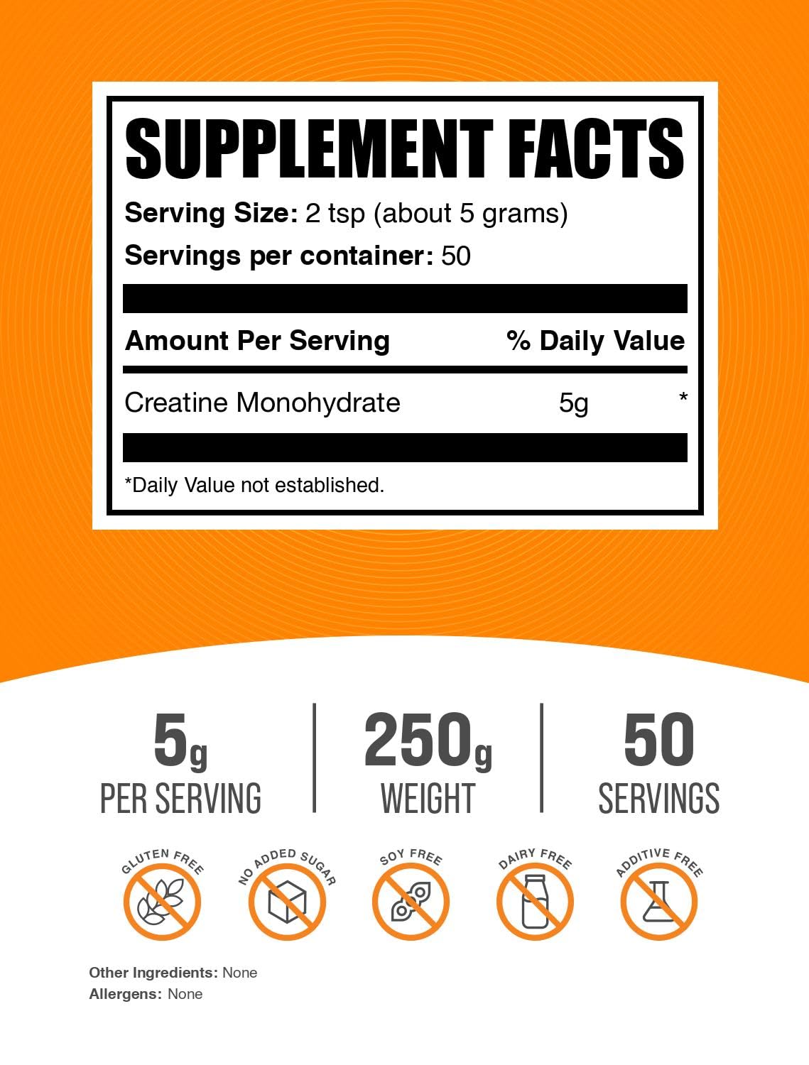 BulkSupplements.com Creatine Monohydrate Powder - Creatine Supplement, Micronized Creatine, Creatine Powder - Unflavored & Gluten Free, 5g (5000mg) per Servings, 250g (8.8 oz) (Pack of 1)