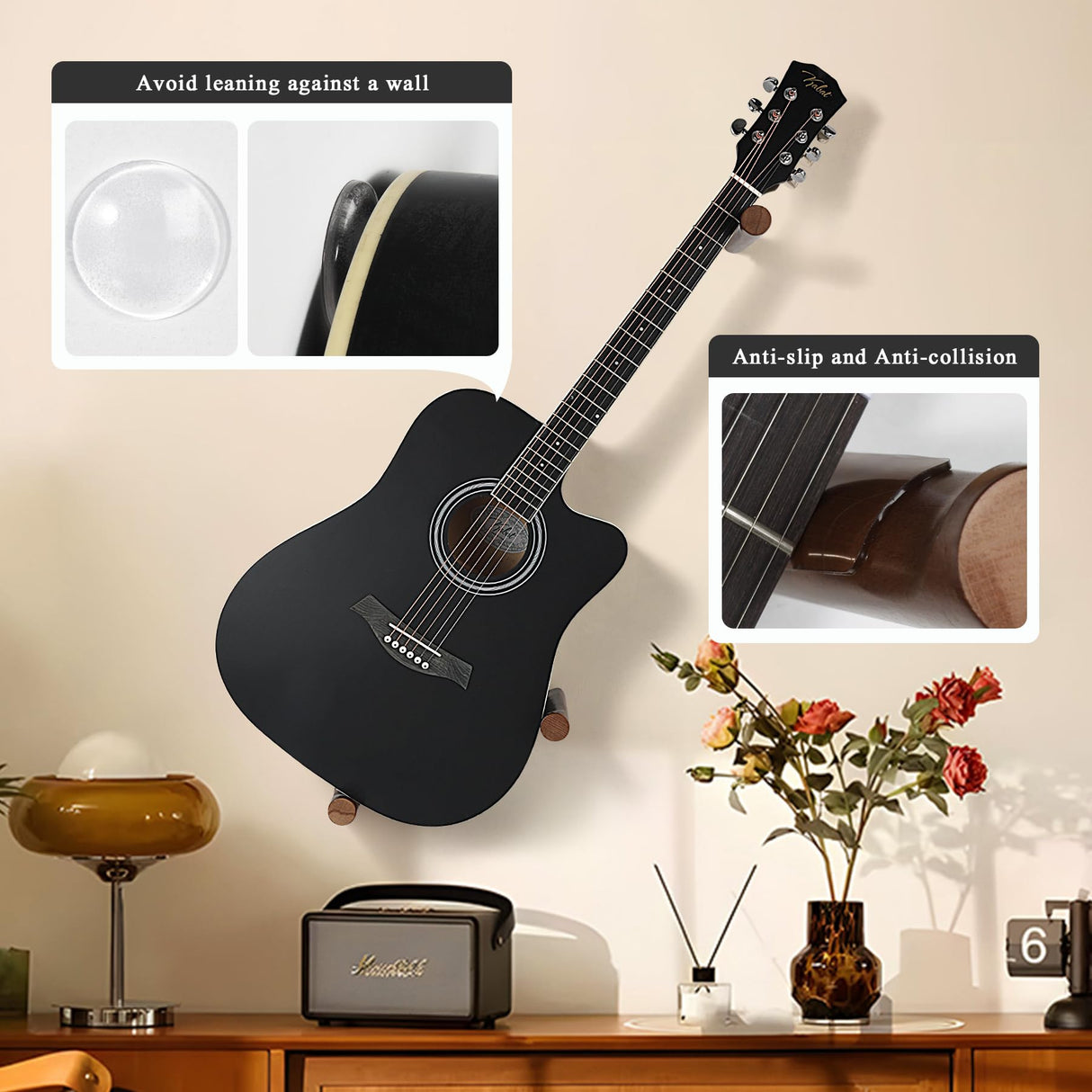 DAZZLIFE Acoustic Horizontal Guitar Hangers for Wall Wooden Wall Mount (Brown)