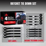 Jack Boss Ratchet Tie Down Straps Set,1500 lbs Break Strength, 1" x 15' Heavy Duty Ratchet Straps with 4X Soft Loops Padded Handles Coated S Hook, Fits for Moving Appliances Motorcycle ATV Truck,Black